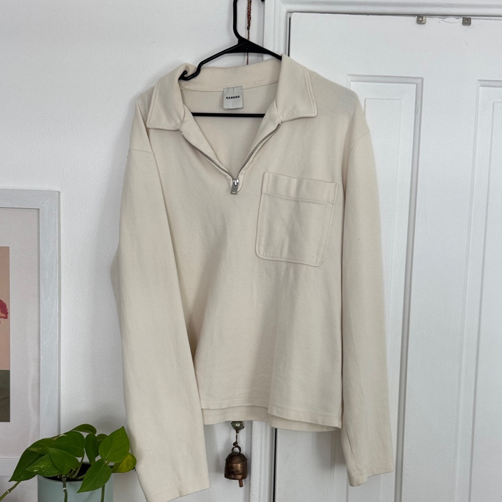 Sandro Off-White Zip-Up Top